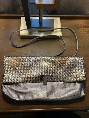 Elliott Lucca Metallic Woven Crossbody/Clutch in Bronze and Gold-NWT